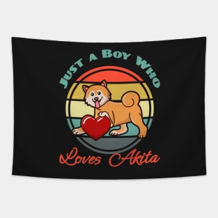 Just a Boy Who Loves Akita Inu Dog puppy Lover Cute Sunser Retro Tapestry