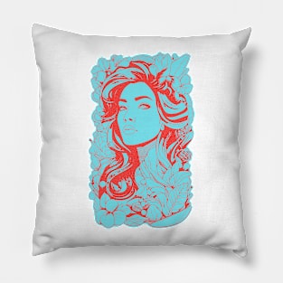 floral woman flowers vintage girl graphic design ironpalette Pillow