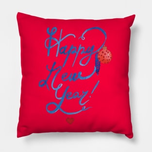 Happy New Year & Merry Christmas watercolor print Pillow