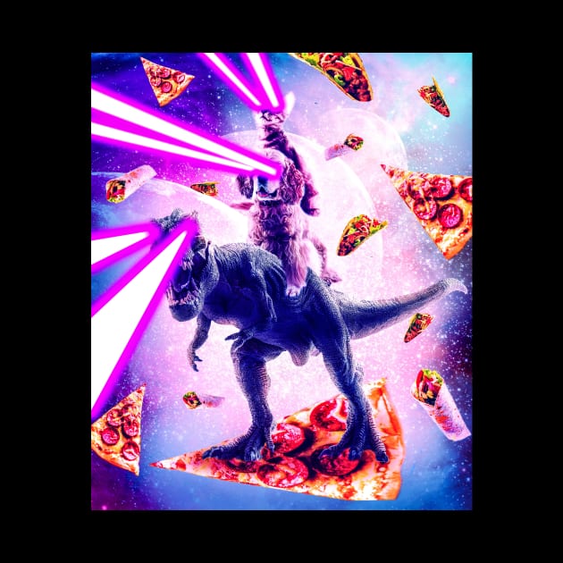 Laser Eyes Space Cat Riding Dog And Dinosaur by Random Galaxy