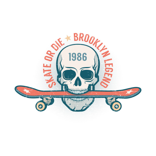 Disover Skateboard and skull retro emblem - Skateboarding - T-Shirt