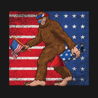 Bigfoot Fireworks 4th of July Sasquatch American Flag T-Shirt