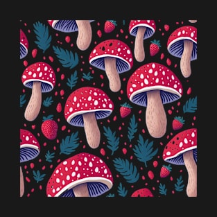 Strawberries and mushrooms pattern design. T-Shirt