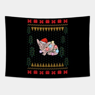 Sphynx Cat Ugly Christmas Sweater Tapestry