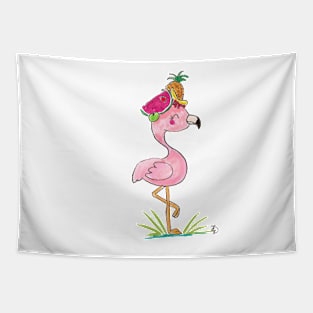 Flamingo with fresh fruits Tapestry