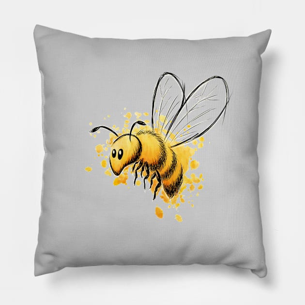 Casual Watercolor Wildlife Illustration | Cute Little Honey Bee Pillow by SkizzenMonster