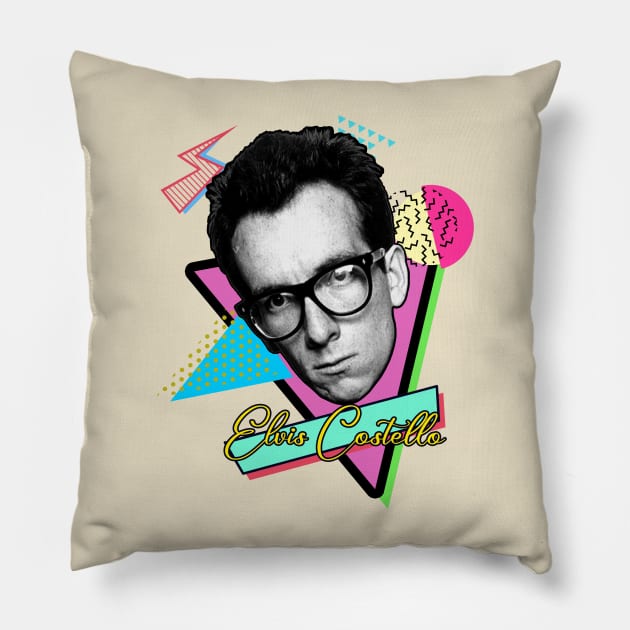 vintage Elvis Costello Design Pillow by GekNdangSugih