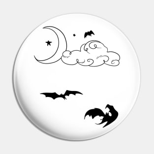 Crescent Moon Stars Clouds Bats Pin