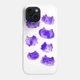 Watercolor Purple Cat Faces Phone Case