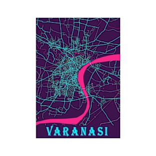 Varanasi Neon City Map, Varanasi Minimalist City Map Art Print T-Shirt