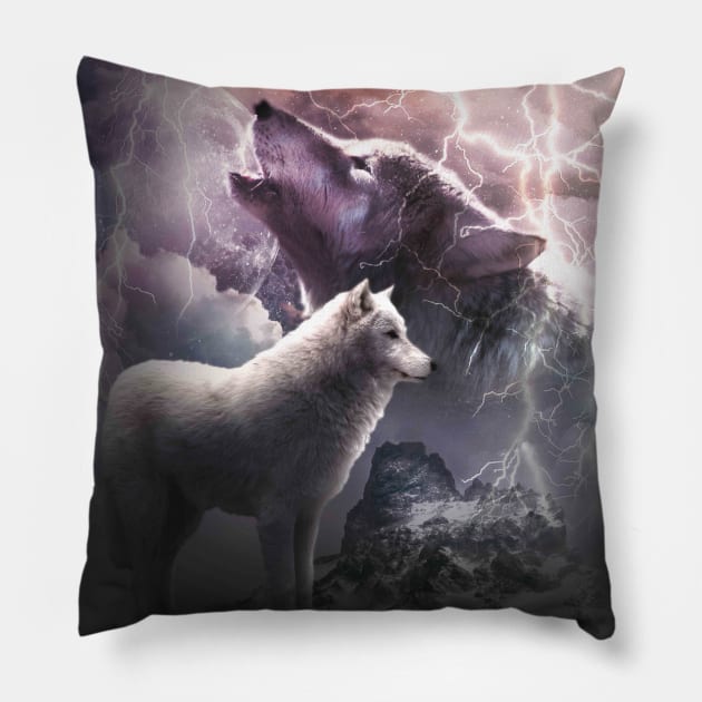 Lightning Wolf Howling At The Moon Pillow by Random Galaxy