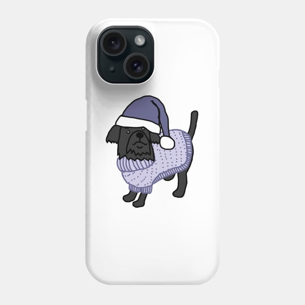 Cute Dog in Christmas Winter Sweater and Blue Hat Phone Case by ellenhenryart