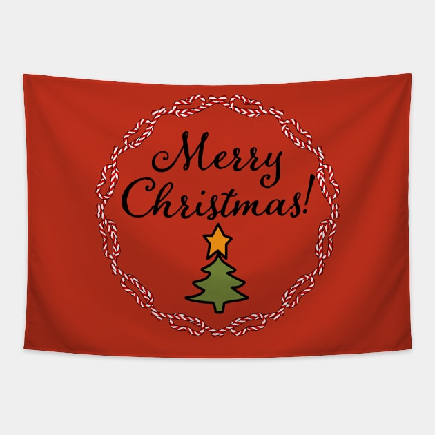 Merry Christmas Candy Candy Canes Wreath Tapestry by ellenhenryart