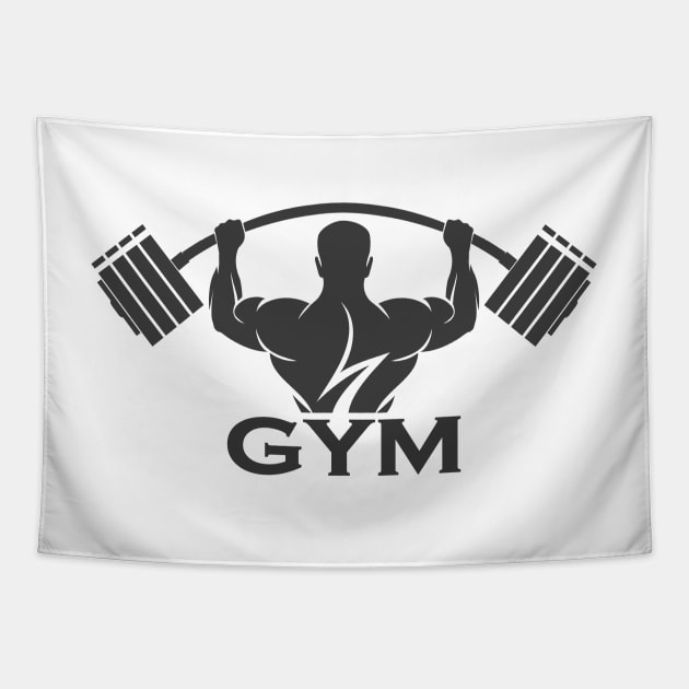 Fitness logo design template, design for gym and fitness club. Logo with exercising athletic man. Tapestry by devaleta