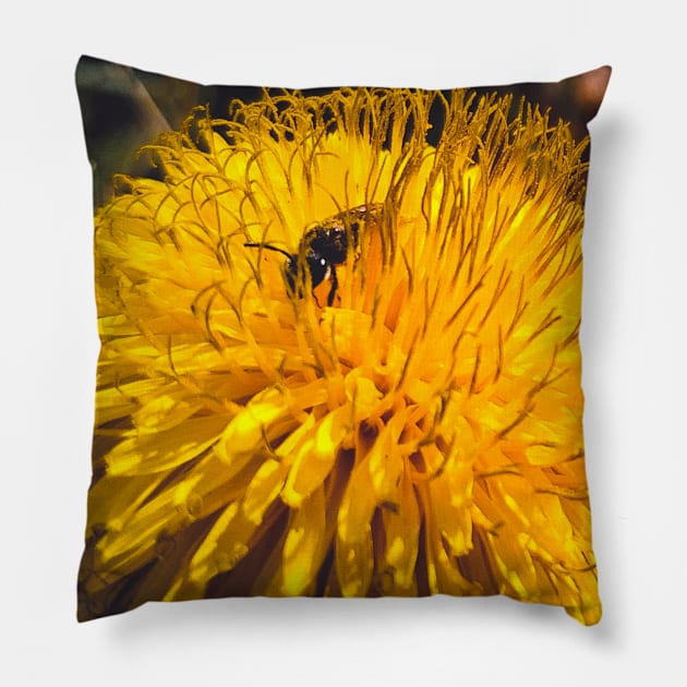 A bee on a dandelion Pillow by Karl_The_Faun