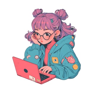 Cartoon girl with laptop T-Shirt