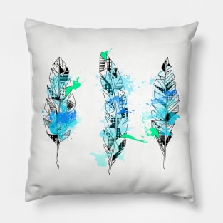 geometric feathers with splatter Pillow