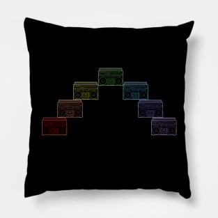80s Neon Rainbow Arc Boombox Outline Pillow