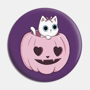 pink pumpkin white cat heart halloween coquette dollette Pin