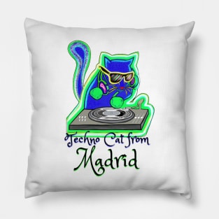 Techno Cat from Madrid - Catsondrugs.com - Techno Party Ibiza Rave Dance Underground Festival Spring Break  Berlin Good Vibes Trance Dance technofashion technomusic housemusic Pillow