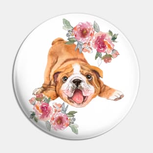 Cute English Bulldog Puppy Watercolor Art Pin