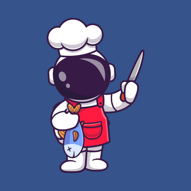 Cute Astronaut Chef With Fish And Knife Cartoon by Catalyst Labs