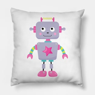 Cute Robot, Funny Robot, Silly Robot, Purple Robot Pillow