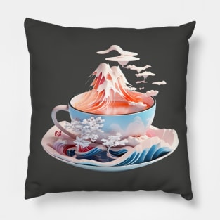 Japanese style semi-surreal landscape teacup Pillow