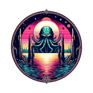 Retro Wave Awakening: Cthulhu's Resurgence from R'lyeh T-Shirt