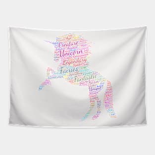 Unicorn Fantastic Legend Silhouette Shape Text Word Cloud Tapestry