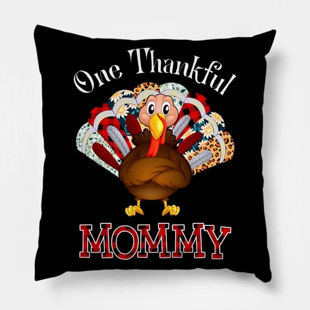 One Thankful Mommy Turkey Leopart Thankgivings Plaid Color Pillow by rosellahoyt