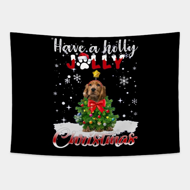 English Cocker Spaniel Have A Holly Jolly Christmas Tapestry by Los Draws