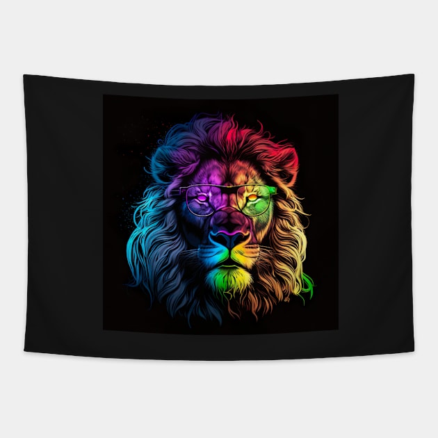 Retro lion in RGB colors of Pride ! Tapestry by UmagineArts