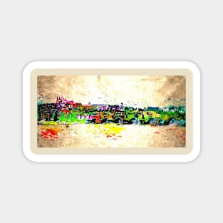 Prague Skyline Grunge Magnet