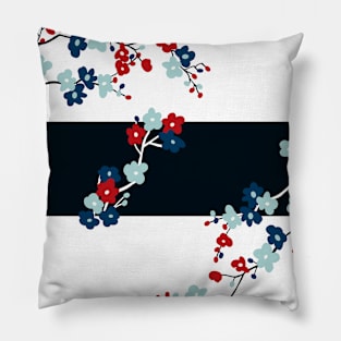 Navy blue stripes pattern with small flowers Pillow