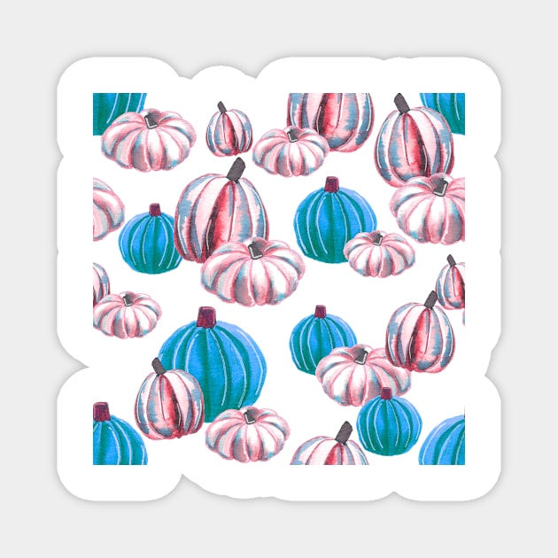 Watercolor Halloween Pumpkins - Pink & Blue Magnet by monitdesign