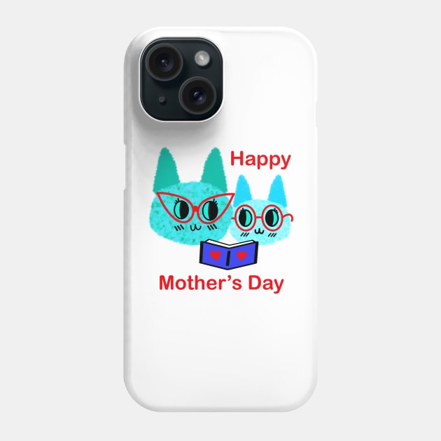 Mother’s Day Fuzzy Reading Cats Phone Case by chowlet