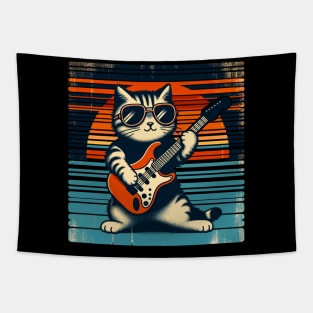 Electric Guitar Cat Rock Music Retro Funny Cat Tapestry