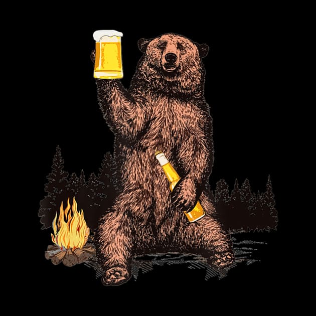 Bear Drinking Beer Camp Fire Woods Outdoor Funny Grizzly by easleyzzi