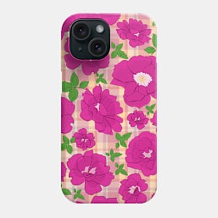 Retro Ramblin' Rose Pink and Green on Pink and Orange Plaid Phone Case