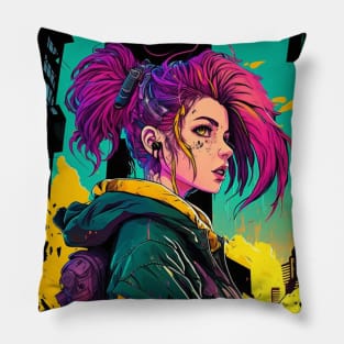 Anime style Synthwave Girl Pillow