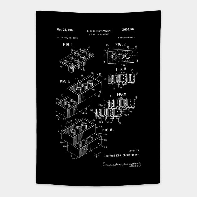 Lego Brick Patent Blueprint Tapestry by Rebus28