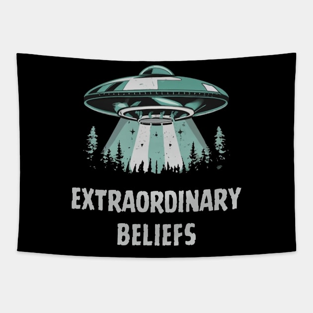 Extraordinary Beliefs UFO UAP Disclosure Flying Saucer Aliens Ufology ET Believer Tapestry by DeanWardDesigns