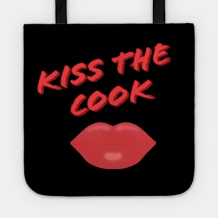 Kiss The Cook Red Lips (Black Background) Tote