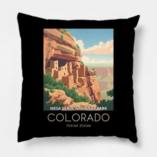 A Vintage Travel Illustration of Mesa Verde National Park - Colorado - US Pillow