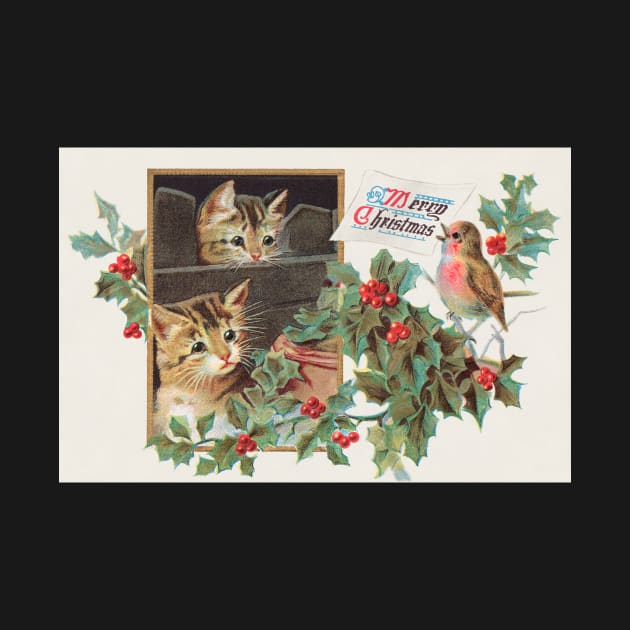 Cute Christmas Kitten Cats Vintage Greeting Card by softbluehum