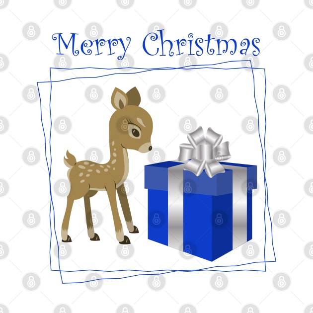 Merry Christmas deer with blue gift box by Cute-Design