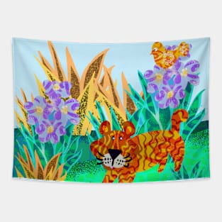 Tiger and bird in jungle Tapestry