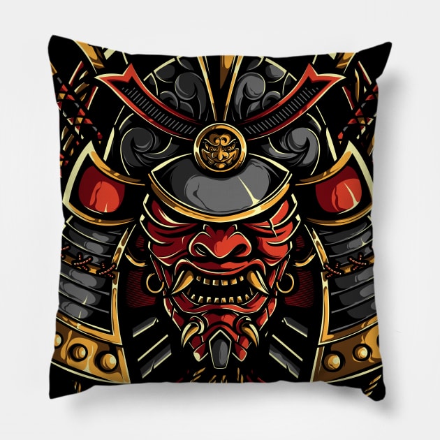 Oni Samurai Mask Pillow by djankrixzstudio