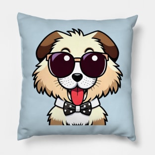 Cute chubby dog with sun glasses and bow Pillow